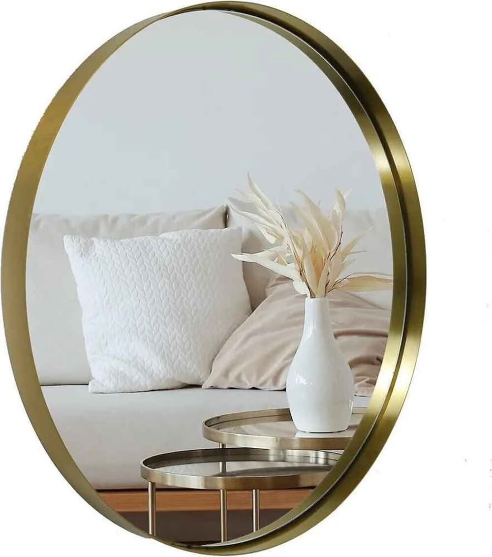 20" Round Gold Trimmed Wall Mirror – Handcrafted & Elegant